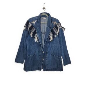 Vintage Western Blazer Boho Southwest Fringe Beaded Top Jacket